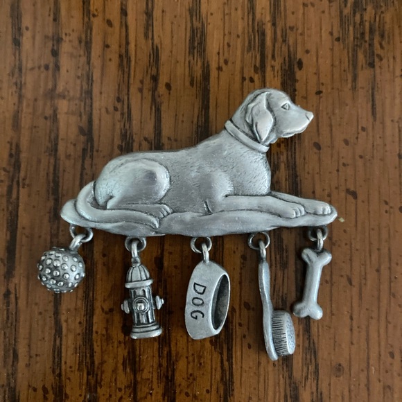 VTG JJ Jonette Dog Brooch w/Charms - Picture 1 of 2